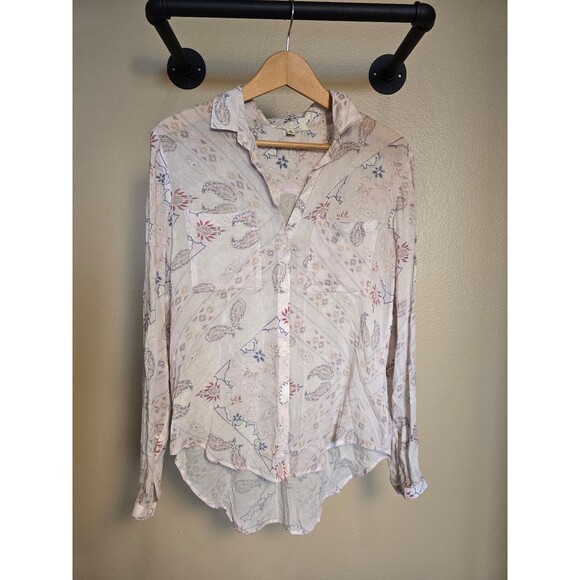 Cloth and stone paisley button up sheer Long sleeve shirt women's size small - Picture 1 of 9